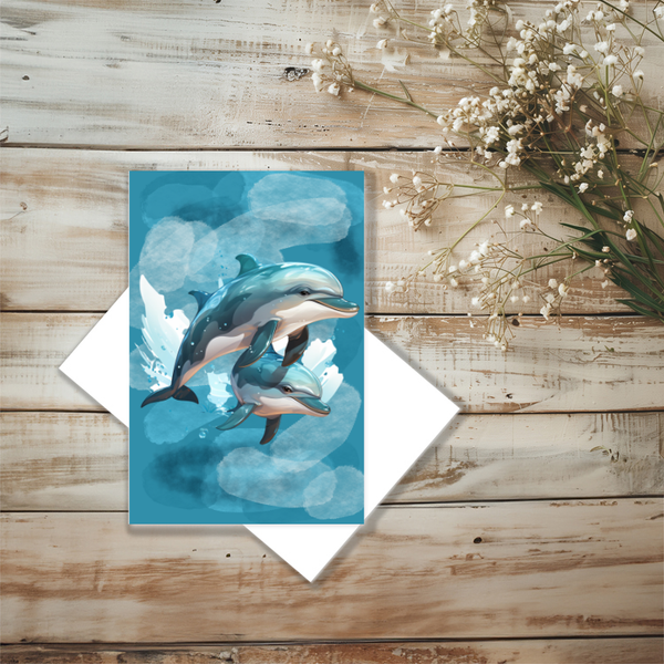 8 Dolphin Art Notecards All Occasion 4x6 with Envelopes Blank Folded