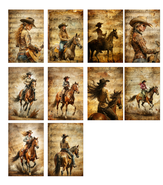 10 Cowgirl Rustic Horse Art Notecards All Occasion 4x6 with Envelopes Blank Folded