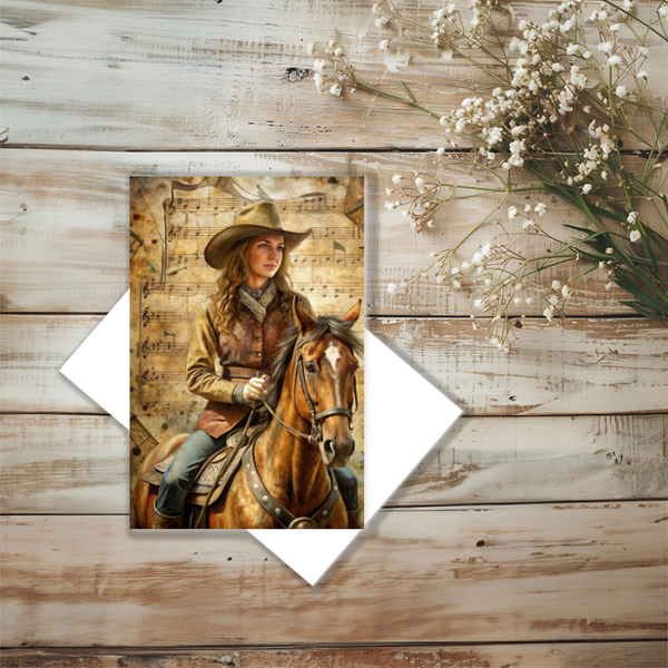7 Cowgirl Rustic Horse Art Notecards All Occasion 4x6 with Envelopes Blank Folded