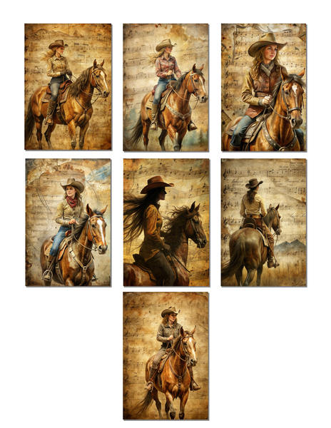 7 Cowgirl Rustic Horse Art Notecards All Occasion 4x6 with Envelopes Blank Folded