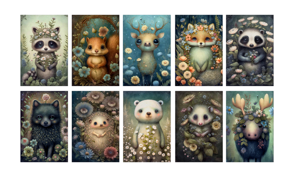 Whimsical Woodland Animals 4x6 Notecard Set – 10 Cards with Envelopes