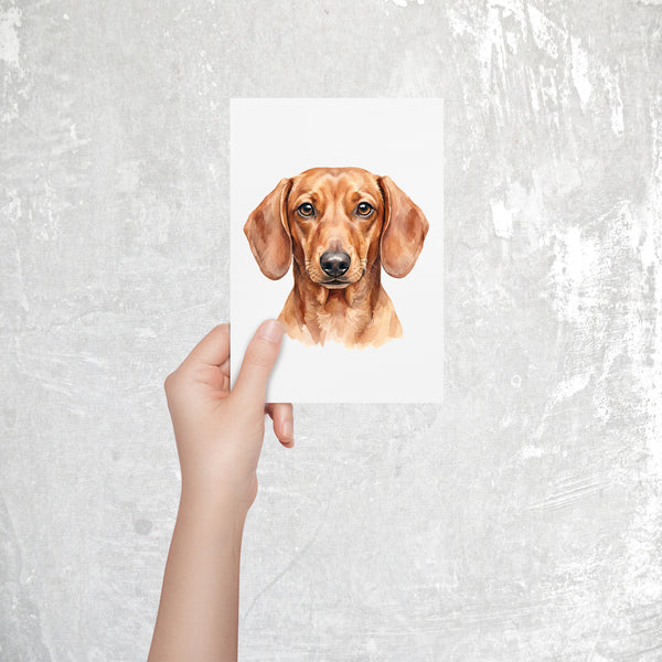 Dachshund Watercolor Print Dog Notecard | 4x6 Blank Inside | Cute Pet Lover Stationery