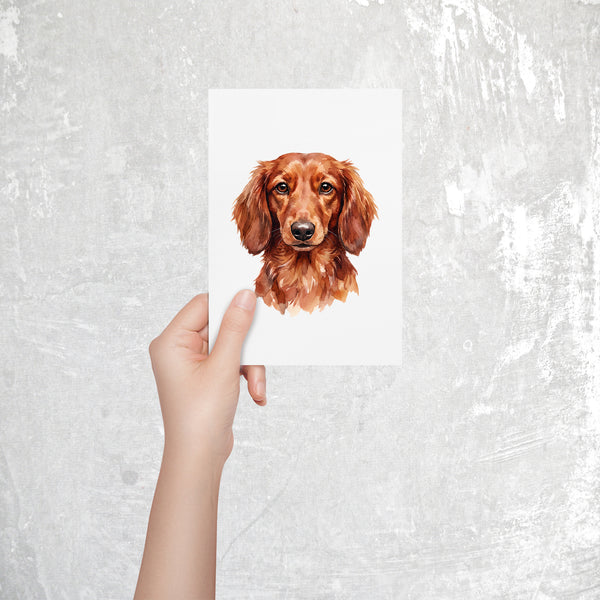 Dachshund Watercolor Print Dog Notecard | 4x6 Blank Inside | Cute Pet Lover Stationery