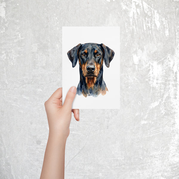 Doberman Watercolor Print Dog Notecard | 4x6 Blank Inside | Cute Pet Lover Stationery