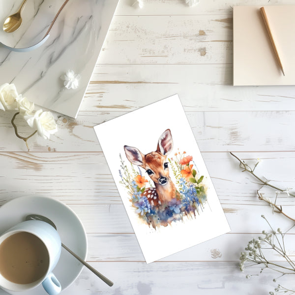 10 Watercolor Deer Notecards All Occasion 4x6 with Envelopes Blank Folded