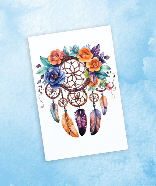 10 Handmade Watercolor Dreamcatcher Notecards – Blank Inside – Folded 4x6 Every Occasion Cards with White Envelopes