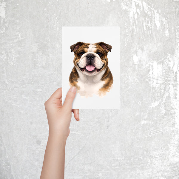 English Bulldog Watercolor Print Dog Notecard | 4x6 Blank Inside | Cute Pet Lover Stationery