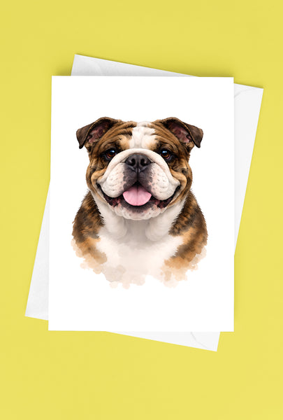 English Bulldog Watercolor Print Dog Notecard | 4x6 Blank Inside | Cute Pet Lover Stationery