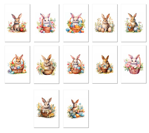 12 Vintage Style Easter Bunny Notecards All Occasion 4x6 with Envelopes Blank Folded