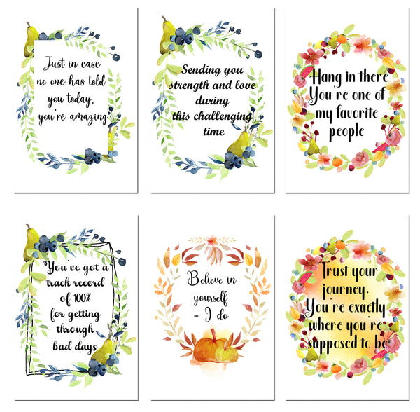 Selection of 6 different blank handmade encouragement notecards