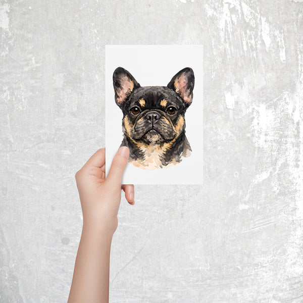 French Bulldog Watercolor Print Dog Notecard | 4x6 Blank Inside | Cute Pet Lover Stationery