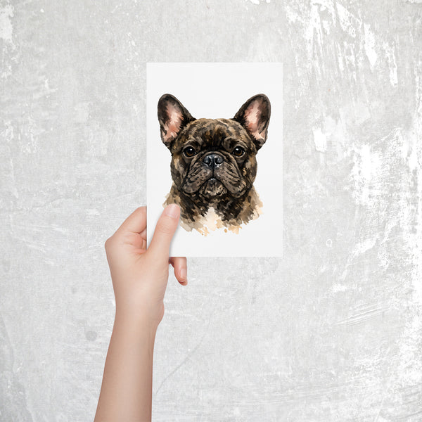 French Bulldog Watercolor Print Dog Notecard | 4x6 Blank Inside | Cute Pet Lover Stationery
