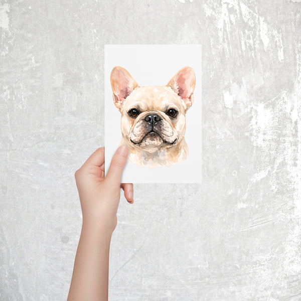 French Bulldog Watercolor Print Dog Notecard | 4x6 Blank Inside | Cute Pet Lover Stationery
