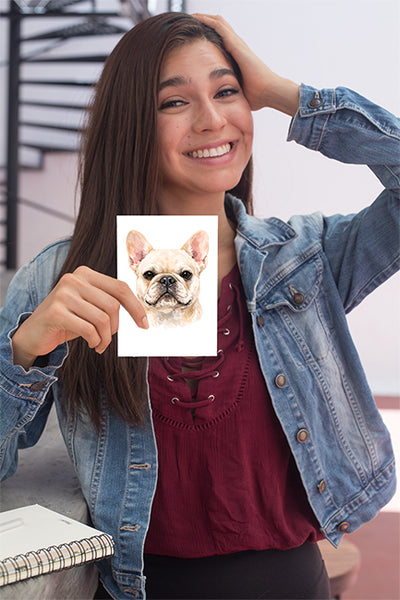 French Bulldog Watercolor Print Dog Notecard | 4x6 Blank Inside | Cute Pet Lover Stationery