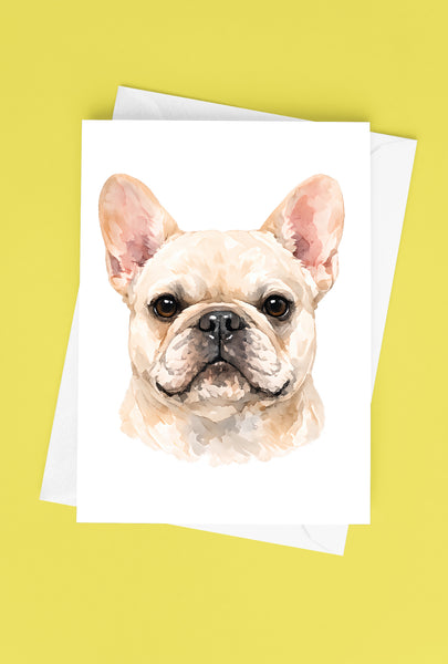 French Bulldog Watercolor Print Dog Notecard | 4x6 Blank Inside | Cute Pet Lover Stationery