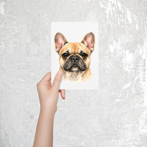 French Bulldog Watercolor Print Dog Notecard | 4x6 Blank Inside | Cute Pet Lover Stationery