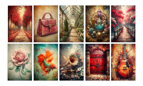 Faded Life Vintage 4x6 Notecard Set – 10 Eclectic Art Cards