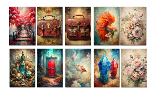 Faded Life Vintage 4x6 Notecard Set – 10 Eclectic Art Cards