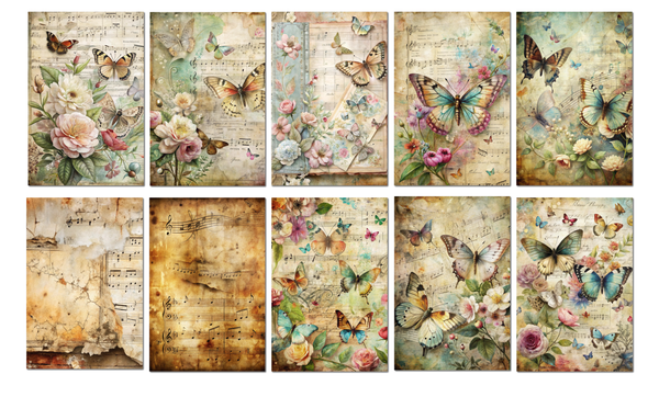 Vintage Butterfly & Floral 4x6 Notecard Set – 10 Blank Cards