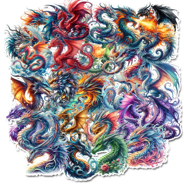 Colorful dragon illustration on a white background