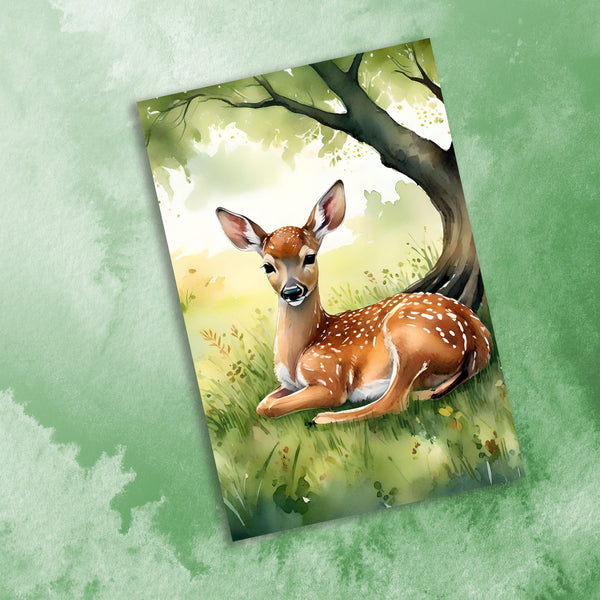 12 Handmade Fawn in the Woods – Blank Inside – Folded 4x6 Every Occasion Cards with White Envelopes