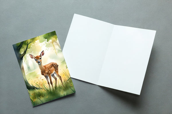 12 Handmade Fawn in the Woods – Blank Inside – Folded 4x6 Every Occasion Cards with White Envelopes