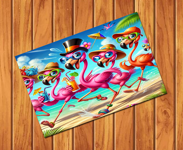 Fun Flamingo Beach Postcard – Colorful Tropical Flamingos, 4x6 Matte Card