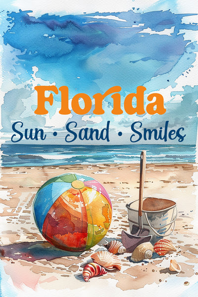 Florida Sun Sand Smiles Greeting Card | 4x6 Florida Beach NoteCard