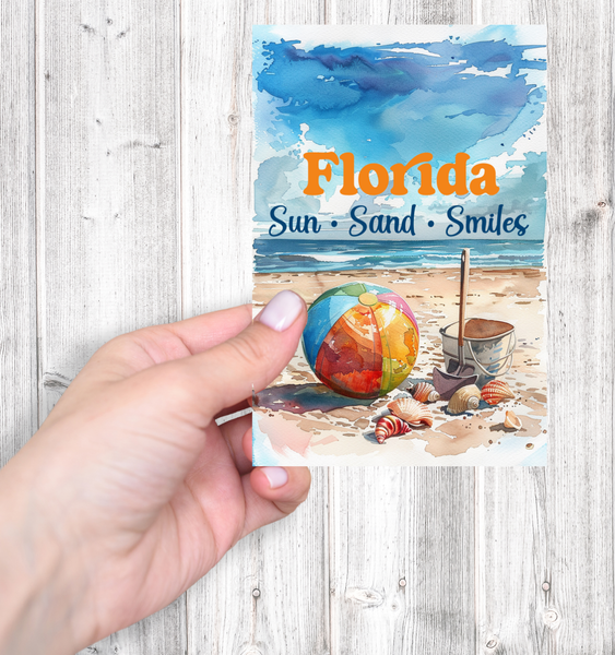 Florida Sun Sand Smiles Greeting Card | 4x6 Florida Beach NoteCard