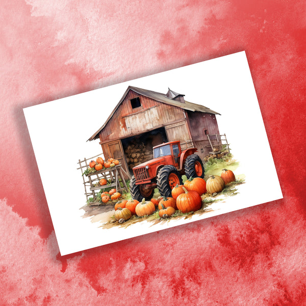 10 Handmade Farm Tractors – Blank Inside – Folded 4x6 Every Occasion Cards with White Envelopes