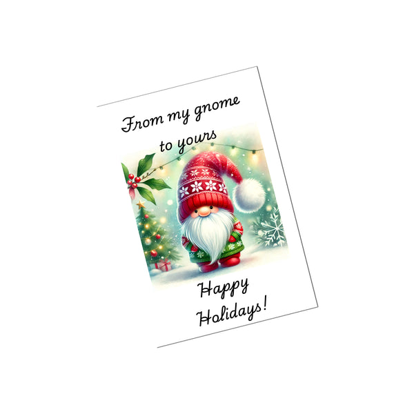 10 Handmade Notecards 4x6 with Envelopes Blank Folded Gnome Christmas