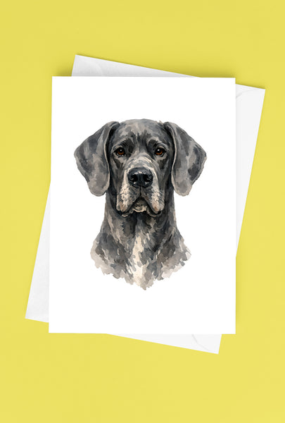Great Dane Pointer Watercolor Print Dog Notecard | 4x6 Blank Inside | Cute Pet Lover Stationery