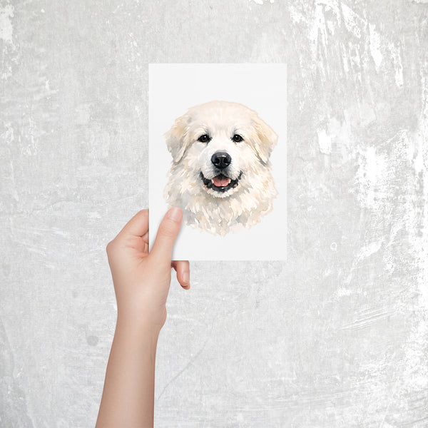 Great Pyrenees Watercolor Print Dog Notecard | 4x6 Blank Inside | Cute Pet Lover Stationery