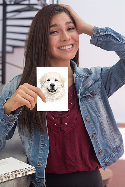 Great Pyrenees Watercolor Print Dog Notecard | 4x6 Blank Inside | Cute Pet Lover Stationery