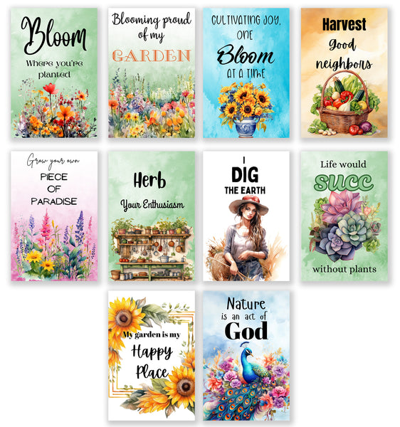 10 Handmade Garden Cards – Blank Inside – Folded 4x6 Every Occasion Notecards with White Envelopes