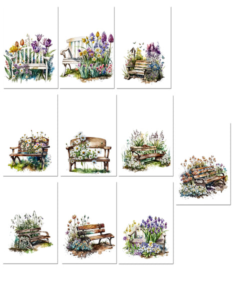 10 Garden Benches Notecards All Occasion 4x6 with Envelopes Blank Folded