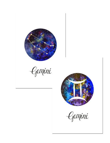 Gemini Zodiac Greeting Card Set – Celestial Astrology Note Cards with Envelopes (Blank Inside)