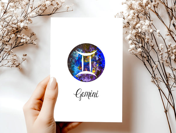 Gemini Zodiac Greeting Card Set – Celestial Astrology Note Cards with Envelopes (Blank Inside)