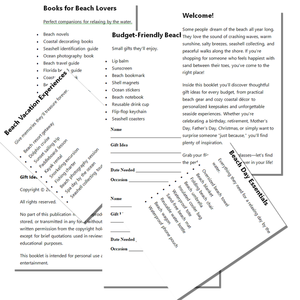 Gift Ideas for Beach Lovers | Coastal Gift Planner & Beach Lover Gift Guide | 25-Page Organizer for Ocean, Coastal & Tropical Life Fans