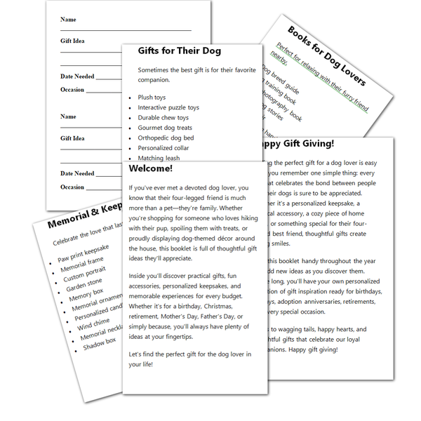 Gift Ideas for Dog Lovers | 100+ Gift Ideas & Gift Planner Booklet for Dog Owners