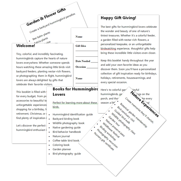 Gift Ideas for Hummingbird Lovers | 100+ Hummingbird Gift Ideas & Nature Gift Planner Booklet