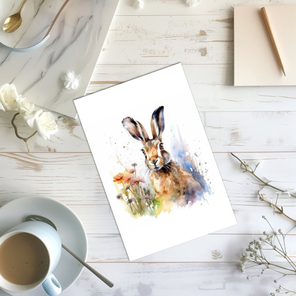 12 Watercolor Hare Rabbit Notecards All Occasion 4x6 with Envelopes Blank Folded
