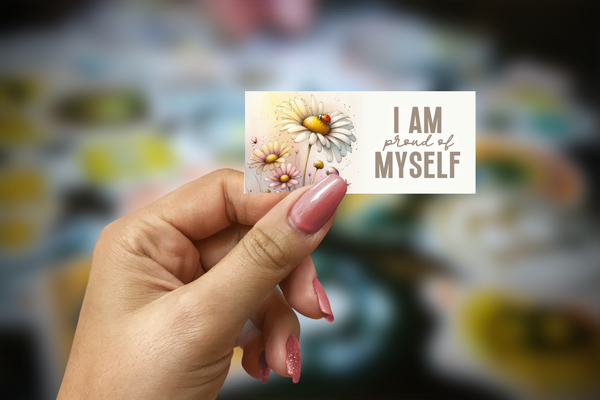 I Am Proud of Myself Inspirational Glossy Sticker | Handmade Daisy Motivation Decal | 3.5 x 1.75 Inch