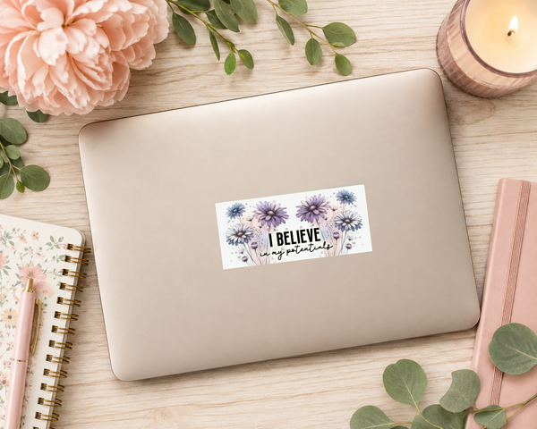 I Believe in My Potential Inspirational Glossy Sticker | Handmade Floral Motivation Decal | 3.5 x 1.75 Inch