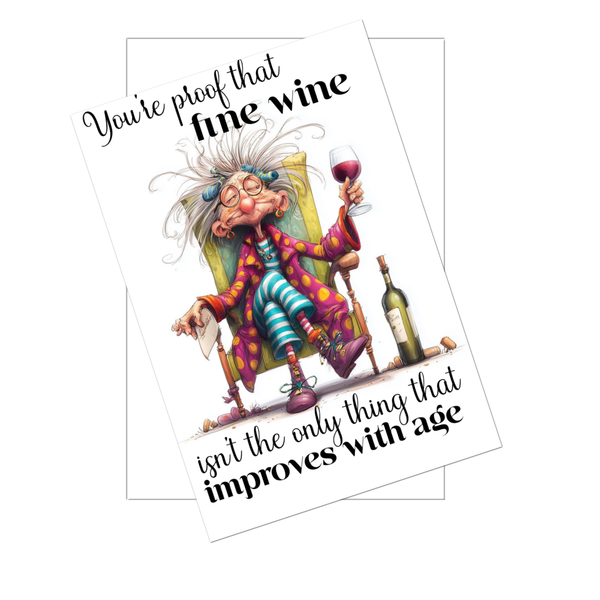 Fine Wine Improves With Age Funny Birthday Card for Women – 4x6
