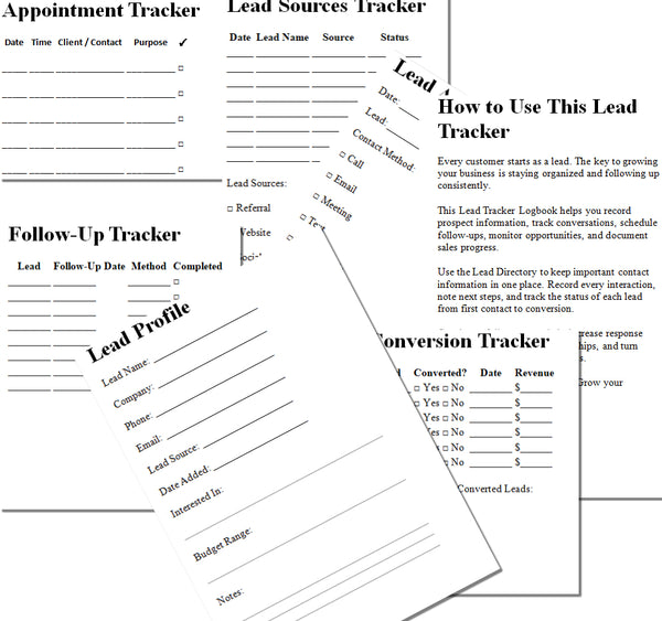 Lead Tracker Logbook | Sales Lead Tracker, Follow-Up Planner & Prospect Manager
