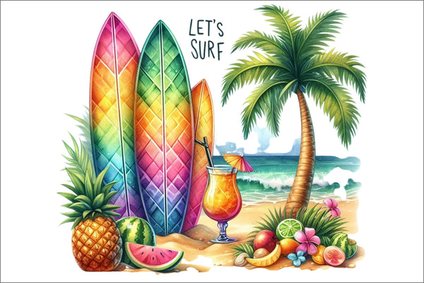 Let's Surf Blank Notecard Set | Tropical Beach Stationery with Envelopes
