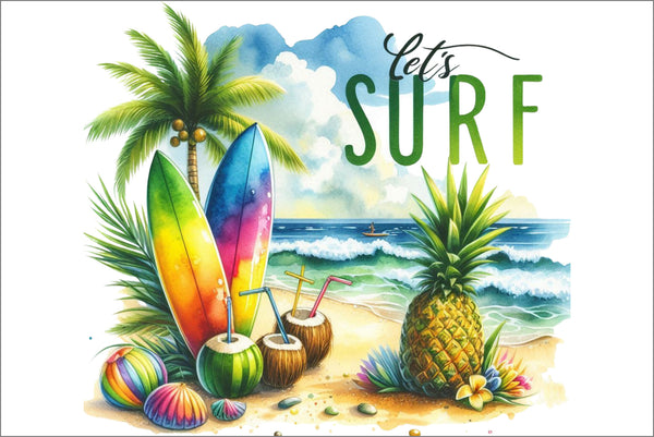 Let's Surf Blank Notecard Set | Tropical Beach Stationery with Envelopes