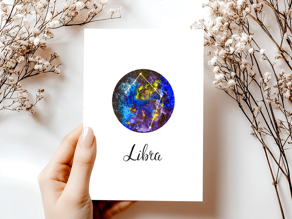 Libra Zodiac Greeting Card Set – Celestial Astrology Note Cards with Envelopes (Blank Inside)