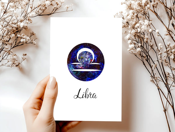 Libra Zodiac Greeting Card Set – Celestial Astrology Note Cards with Envelopes (Blank Inside)
